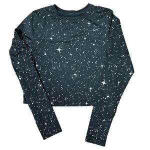 Nike Pro Dri-Fit Starry Night Fitness Training Crop Top Womens L Black Silver